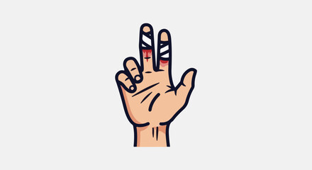 Fototapeta premium Illustration of a hand with two injured fingers, bandaged and bleeding