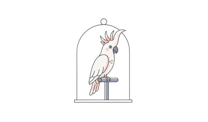 Minimal Cockatoo Parrot in Cage Vector Clean Exotic Bird Illustration © MdRimon