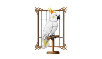 Realistic Cockatoo Parrot in Cage Vector Illustration Exotic Tropical Bird © MdRimon