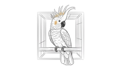 Hand Drawn Cockatoo Parrot in Cage Sketch Exotic Bird Vector Illustration © MdRimon