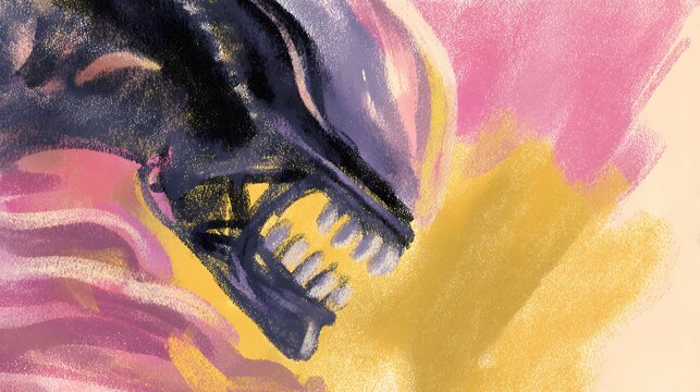 Close up of a dark alien creature head with sharp teeth