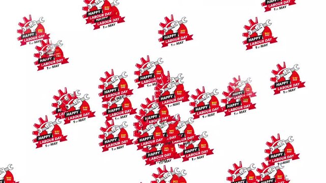 Happy Labour Day 1st May Animated Banner Fist Wrench Gear Typography