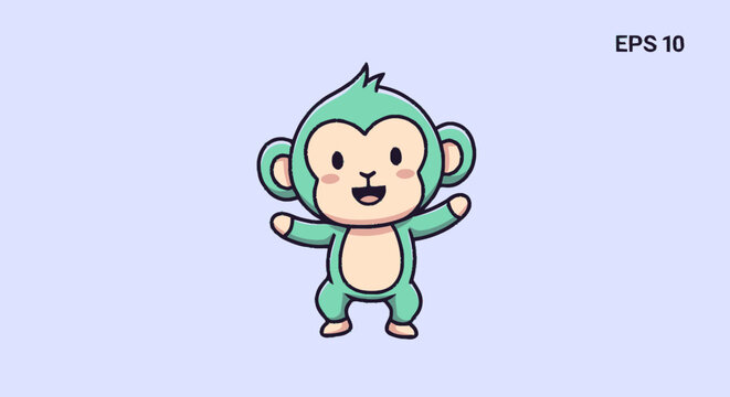 Adorable cartoon monkey character with a happy expression and outstretched arms.