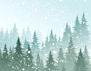 Winter landscape with coniferous forest and snow.  © designer_an