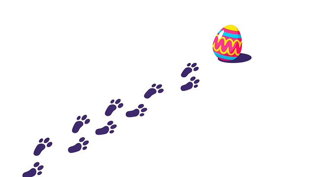 Easter egg, colorful egg, paw prints, purple footprints, holiday symbol