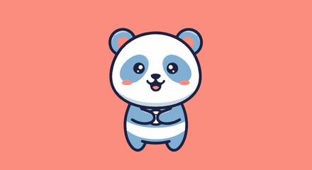 Fototapeta premium Adorable Cartoon Panda Bear with a Smiling Expression and Cute Pose.