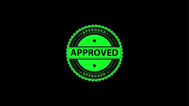 A green approved stamp on a bright green background