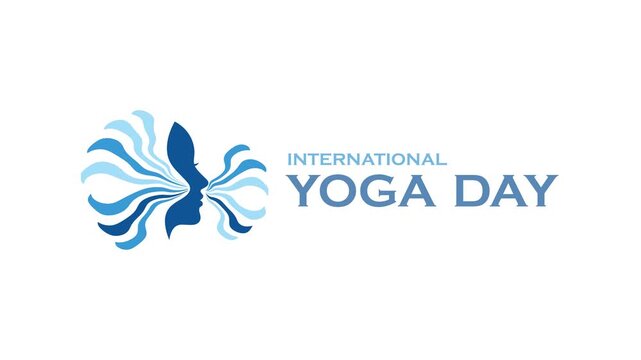 Animated Human Profile Silhouettes with Breath Flow Waves for International Yoga Day and Mindfulness Breathing Exercise Concept on White Background.