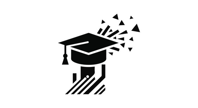 Graduation cap icon combined with digital circuit board patterns symbolizes modern education and technological advancement in learning environments or academic training programs for students.