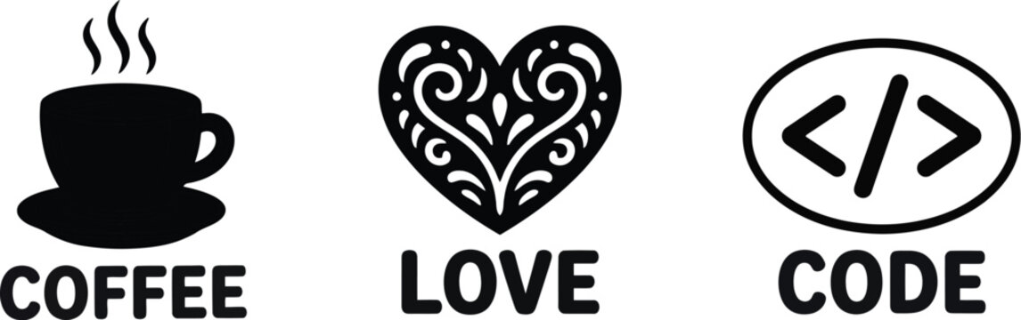 Coffee love code icons set