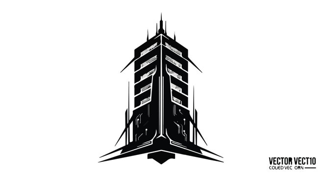 Skyscraper building featuring a modern architectural silhouette represents urban development and structural engineering excellence in a sleek, minimalist graphic design for commercial real estate.