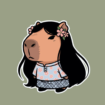 A cute capybara in Malaysian traditional clothes baju kurung vector icon