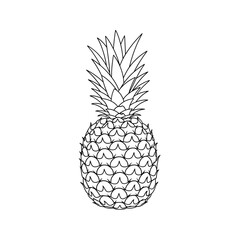 Obraz premium Black and white line art illustration of a ripe pineapple fruit.