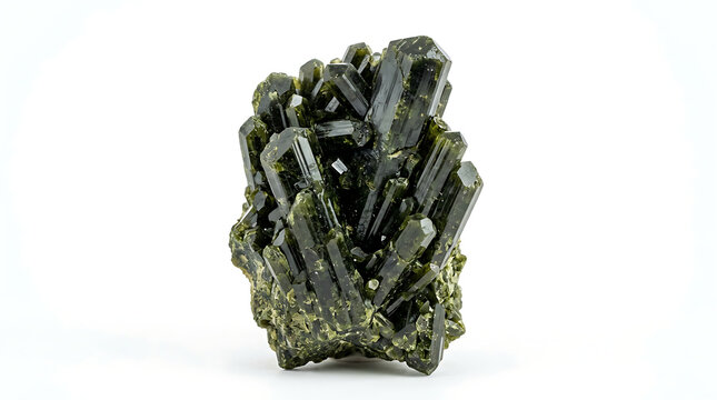 Green Epidote Crystal Cluster Mineral Specimen Close Up