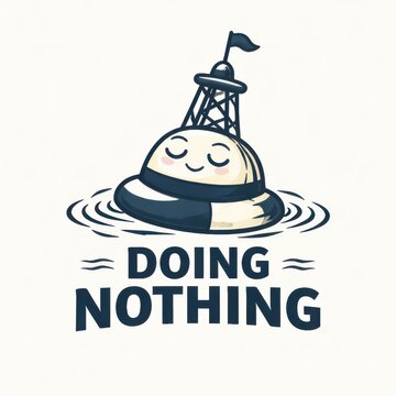 Cartoon oil rig character relaxing on water with doing nothing concept illustration