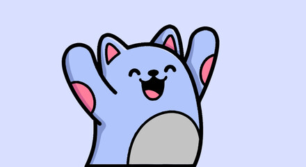 Fototapeta premium Happy Cartoon Cat with Raised Paws and Smiling Face.