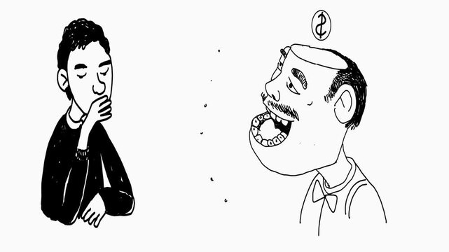 hand drawn animation two man talking money
