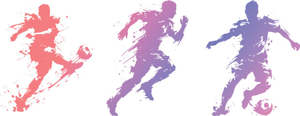 Dynamic abstract watercolor splashes depicting soccer players in action, vibrant gradient colors. © SKB Studio