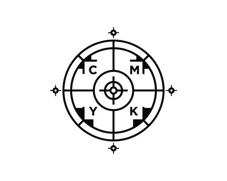 CMYK Color Registration Mark Target, Cyan, Magenta, Yellow, Key Symbol Design