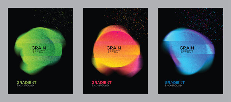 Set of abstract posters with grain effect and vibrant gradient shapes
