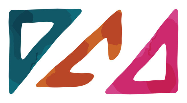 Colorful drafting triangle set illustration. Hand drawn outline symbols