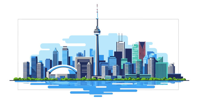 Toronto Skyline Illustration with CN Tower and Reflection