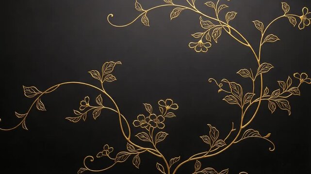 黒背景金線で描く蔓植物装飾アニメーション