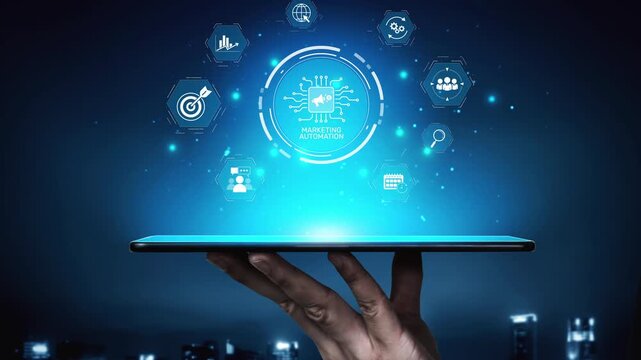 Marketing automation diagram showcase AI-driven campaign workflow, highlight marketing automation, data-driven strategy, marketing automation tools, and market automation process in business. Muxer