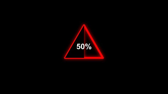 Red neon triangle with 25 percent on Transparent background alpha, overlay