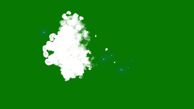 Smoke blast animation fx, cartoon hand drawn 2d smoke puff dust, anime spark energy light burst, cinematic explosion on green screen background 4k