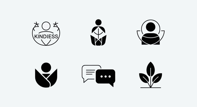 Kindness, Community, and Growth Icons Set - Human, Plant, and Chat Symbols