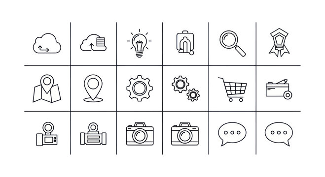 Modern Line Icons Set: Technology, Business, and Communication Symbols