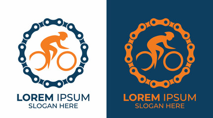 This vibrant logo image features a cyclist in motion created with dynamic lines and a bicycle chain motif, perfect for cycling events, clubs, or fitness brands. © jim