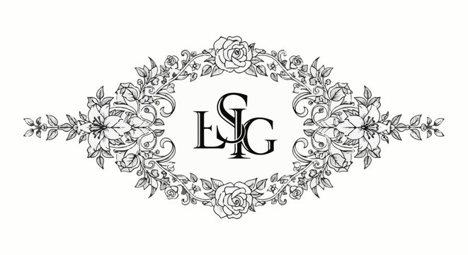 Ornate floral frame with intertwined initials in the center