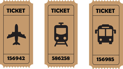 Vintage transport tickets set with airplane train and bus admission passes retro style vector © MD