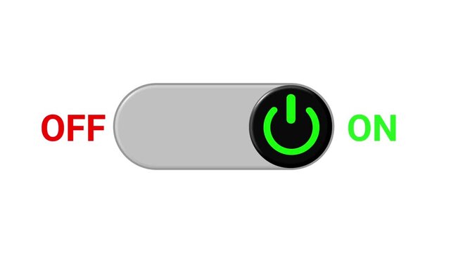 A 3D toggle switch slides between off and on positions with red and green color indicators on white and black backgrounds.