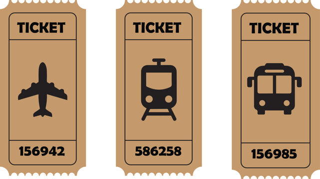 Vintage transport tickets set with airplane train and bus admission passes retro style vector