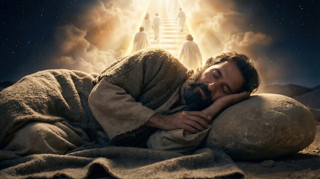 Jacob&rsquo;s Dream of a Ladder Reaching to Heaven with Angels Ascending and Descending in Divine Light