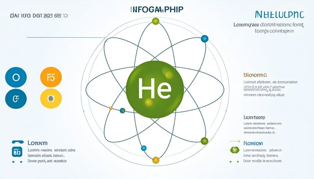 Helium Atom Structure - Infographic Depicting Atomic Composition and Properties.