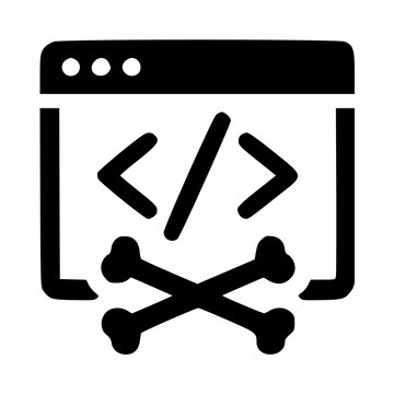 Malicious Web Code : A browser window displaying code with a skull and crossbones, representing web-based malware or cross-site scripting attacks.