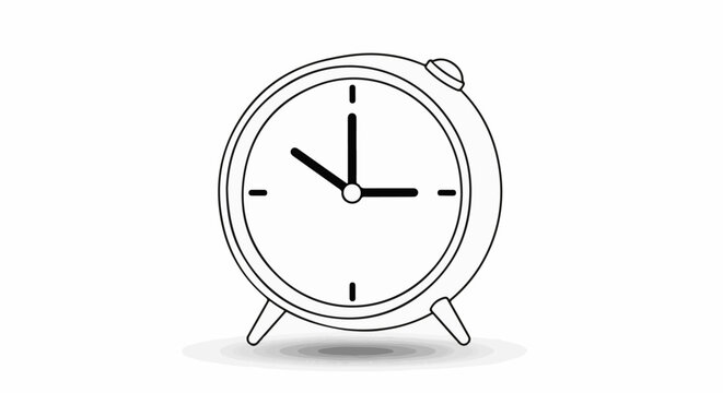 Minimalist line art alarm clock shows three o'clock precisely