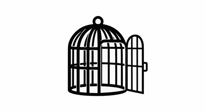 Open bird cage icon, symbolizing freedom and escape
