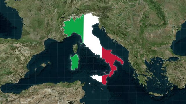 Map Of Italy With Flag Colors Overlay Animation