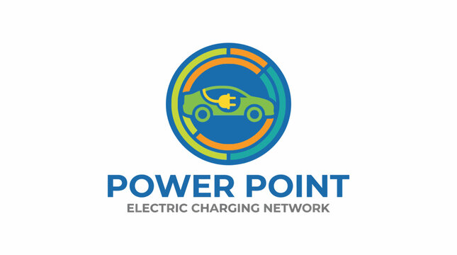 A vibrant logo for Power Point, showcasing electric vehicle charging, conveying sustainability and technological advancement in the energy sector, crucial for eco-conscious transportation solutions.