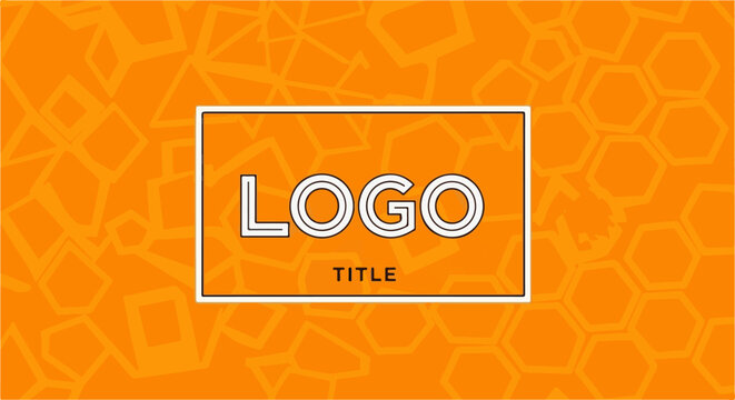 Orange background with abstract geometric shapes and a white rectangular frame with the word "LOGO" and "TITLE