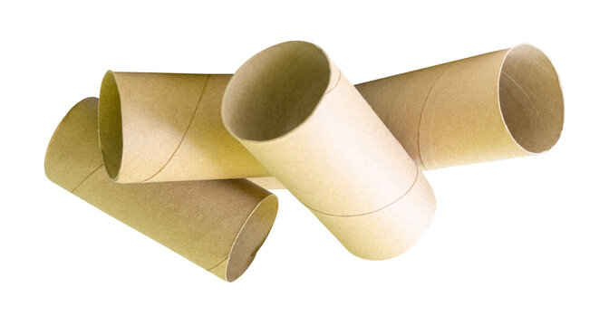 Side view of tissue paper cores or toilet paper tubes in stack isolated with clipping path in png file format
