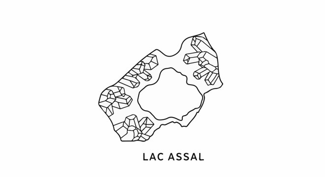 Outline map of Lac Assal, showing crystalline formations along its edge