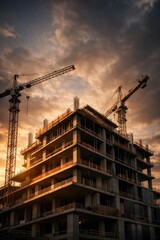 Fototapeta premium Urban construction site at sunset.