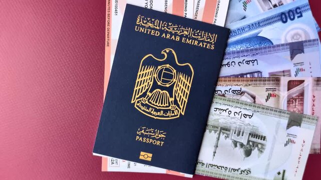 OAE passport for travelling, flying and doing business. Arabic document, id for crossing the border