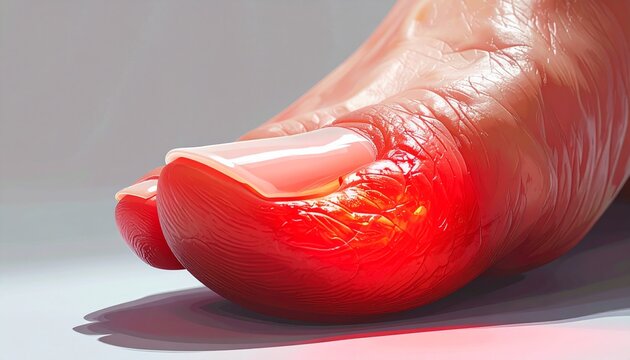 Severe inflammation and swelling of an ingrown toenail close up